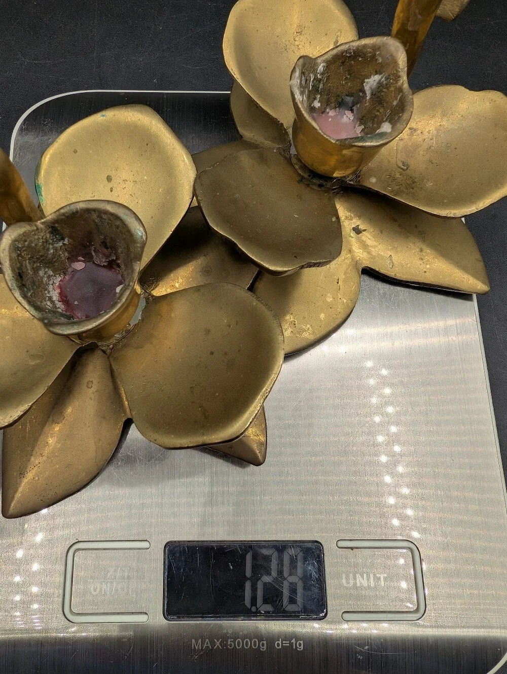 Pair Vintage Brass Orchid Flower Candlestick Holders